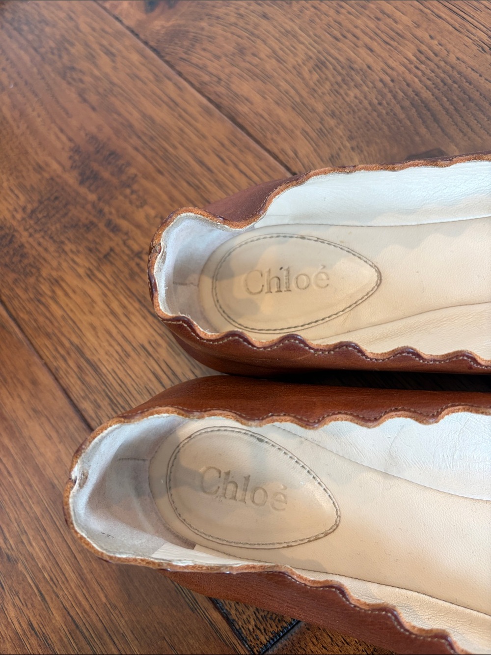 Chloé Brown Leather Scalloped Ballet Flats - Picture 3 of 9